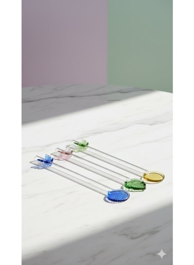 Dual-Function Glass Straw Spoon Set – Reusable Borosilicate Glass Straws and Spoons for Bubble Tea, Smoothies, Milkshakes & Cocktails – Eco-Friendly-4pcs - Image 3